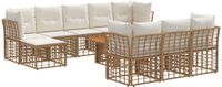 vidaXL Tuinbankenset 11-delig polyrattan naturel en crème wit