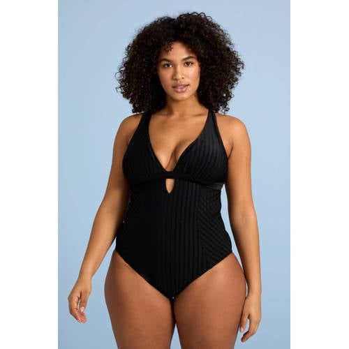 BEACHWAVE Curve corrigerend badpak met textuur zwart