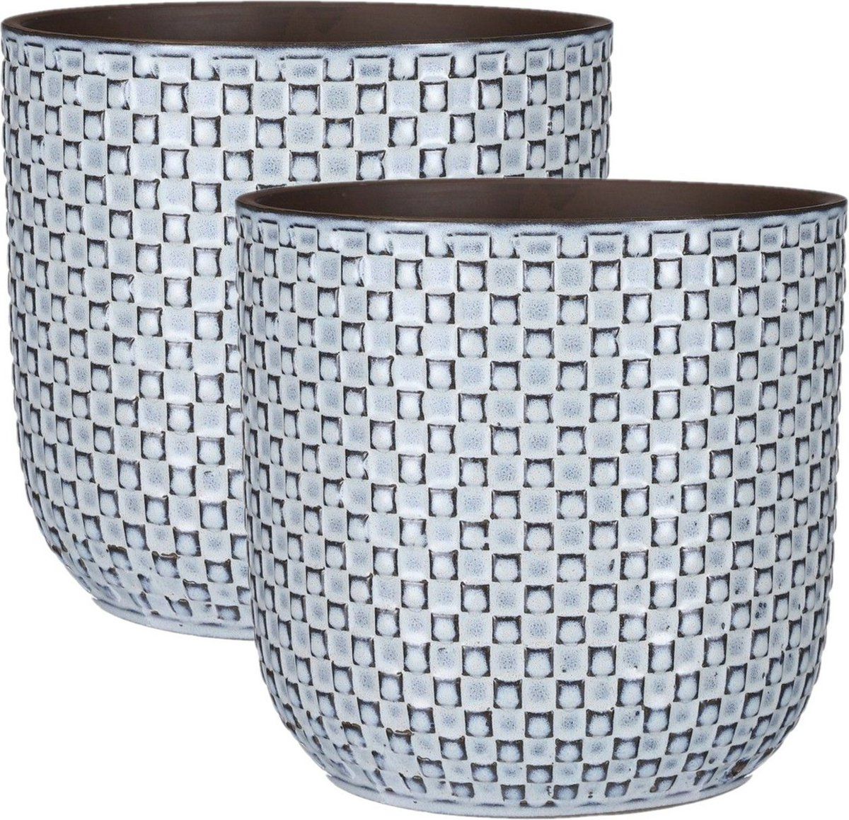 Mica Decorations - Plantenpotten/bloempotten 2x stuks - Keramiek blauw - D22/H21 cm