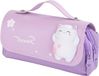 Merkloos Allecto Premium Grote etui met handvat en 3 vakken - Paarse organizer voor schrijfwaren en make-up - Ideaal voor school, college, kantoor - Met schattig paars kitten design