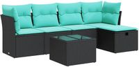 vidaXL 6-delige Loungeset met kussens, polyrattan, zwart