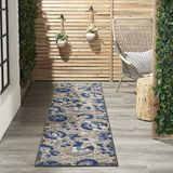 NOURISON Aloha Natural/Blue Vloerkleed, gemakkelijk te reinigen, niet pluizen, slaapkamer, woonkamer, eetkamer, terras, achtertuin, terras (2 x 12 cm)