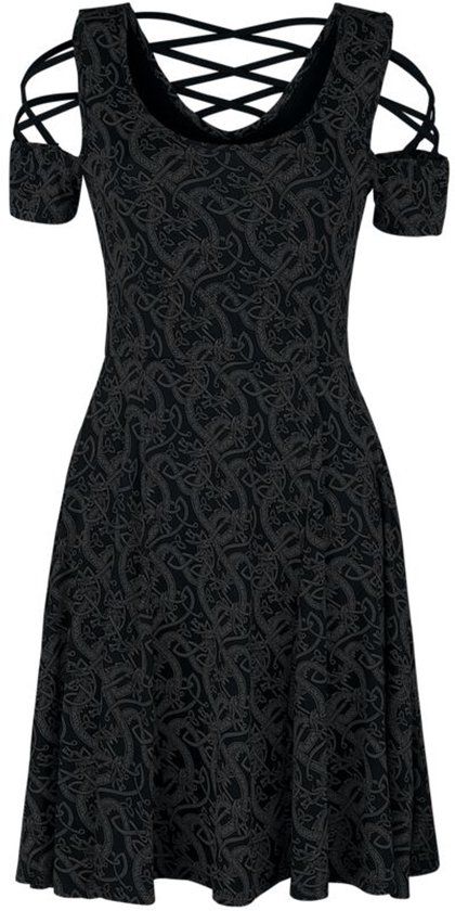 Black Premium by EMP Zwarte jurk met vetersluiting en keltische print - Dames - 3XL