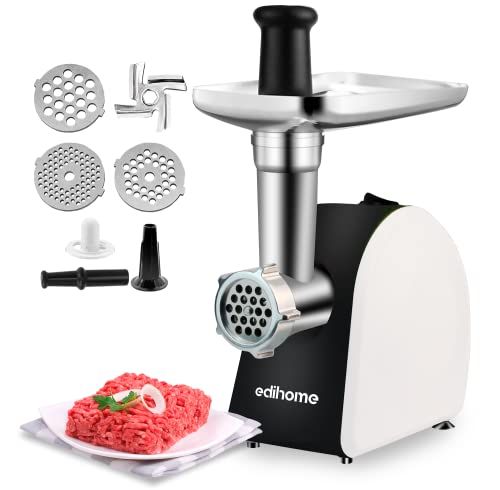 edihome Elektrische vleesmolen, 2200 W, multifunctioneel, met 3 snijplaten en uitsteekvormen (wit en zwart)