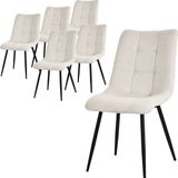 ML-Design eetkamerstoelen set van 6 beige, stoffen bekleding, zwarte metalen poten