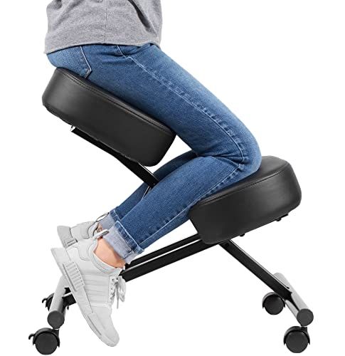 DRAGONN Ergonomische knielstoel, verstelbare kruk voor thuis en op kantoor - verbeter uw houding met een schuine zitting - dikke comfortabele gevormde schuimkussens - remwielen