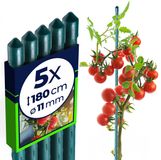 KADAX Bloemensteun, van staal, kunststof gecoat, plantenstok, voor het geleiden van klimplanten, weerbestendige plantensteun, tomatenstok, klimhulp met haakjes, 180 cm x 11 mm, set van 5 stuks