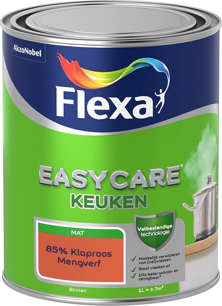 FLEXA Easycare Muurverf - Keuken - Mat - Mengkleur - 85% Klaproos - 1 liter - 8711113222211