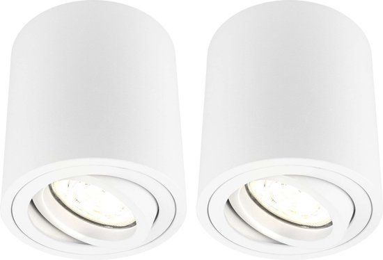 LEDVION 2x Dimbare LED Opbouwspots - Wit - 5W - 2700K - Rond - Kantelbaar - IP20