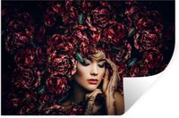 StickerSnake Muursticker Vrouw Bloemen Henna Portret 90x60cm - Zelfklevend Behang