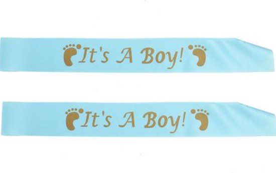 2-delige sjerpen set It's a Boy blauw met goud - baby - geboorte - zwanger - genderreveal - babyshower