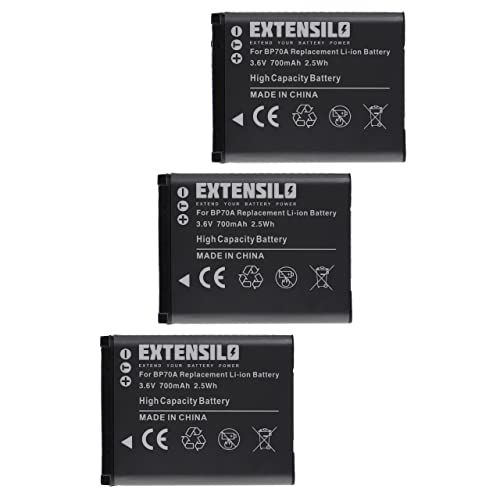 EXTENSILO 3 x batterijen, compatibel met Samsung PL20, PL80, PL100, PL120, PL170, PL171, PL200 camera, DSLR (700 mAh, 3,6 V, Li-Ion)