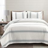Lush Decor Boerderij Streep Omkeerbare 3 Stuk Katoen Quilt Set, Donkergrijs, Full/Queen