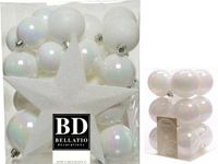 Shoppartners Bv Décoration de Noël boules de Noël en plastique nacre blanc 5-6-8 cm paquet de 45x pièces - Avec étoile de sapin en plastique de 19 cm