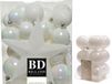 Shoppartners Bv Décoration de Noël boules de Noël en plastique nacre blanc 5-6-8 cm paquet de 45x pièces - Avec étoile de sapin en plastique de 19 cm