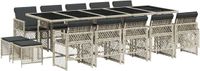 vidaXL 15-delige tuinset met kussens, lichtgrijs, polyrotan