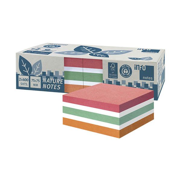 Info Notes Assorti Gerecyclede Zelfklevende Notes 75 x 75 mm (2 x 400 vel)