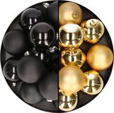 Merkloos / Sans marque Kaemingk B.V. 24x stuks kunststof kerstballen mix van goud en zwart 6 cm