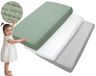 Medi Partners Hoeslaken Mousseline 140x70 cm 3-delige set Babybedlaken Wieg Hoeslaken 100% Katoen - Mousseline Beddengoed Baby Matras Slaapzak Wieg (Olijfgroen-Wit-Grijs)