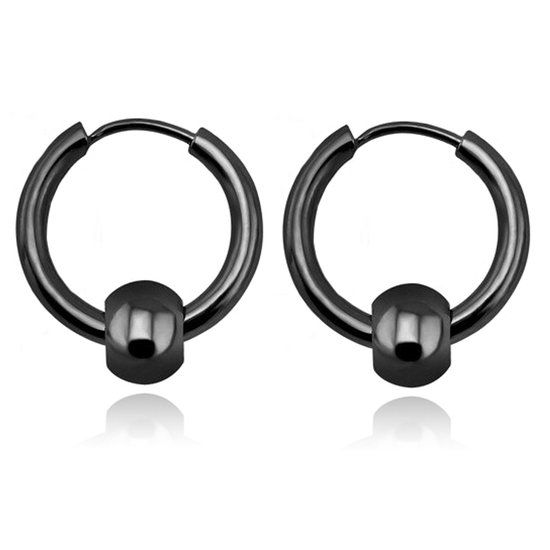 LGT JWLS Lookinggoodtoday Stalen oorringen Flexible Bead Black-20mm