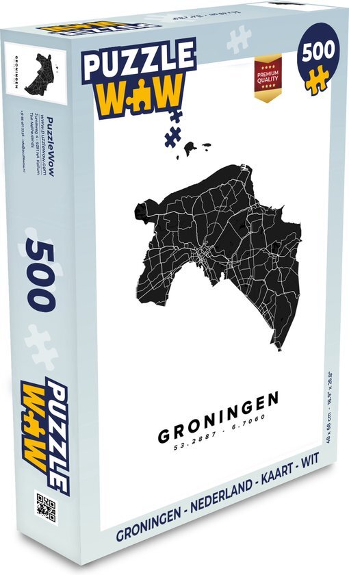 MuchoWow Puzzel Groningen - Nederland - Kaart - Wit - Legpuzzel - Puzzel 500 stukjes