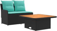 vidaXL Tuin Armsteun Sofa met Opklaptafel 2 Stuk Zwart en Turquoise