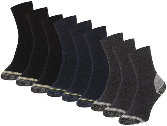 Morethansocks - Werksokken - Unisex - Multicolor - 9-Pack - Maat 39 t/m 48 - Katoenen werksokken - Badstof zool - Sokken