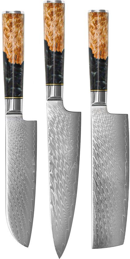 Shinrai Knives Japan Shinrai Knives Epoxy Onyx 3-delige Damascus Messenset
