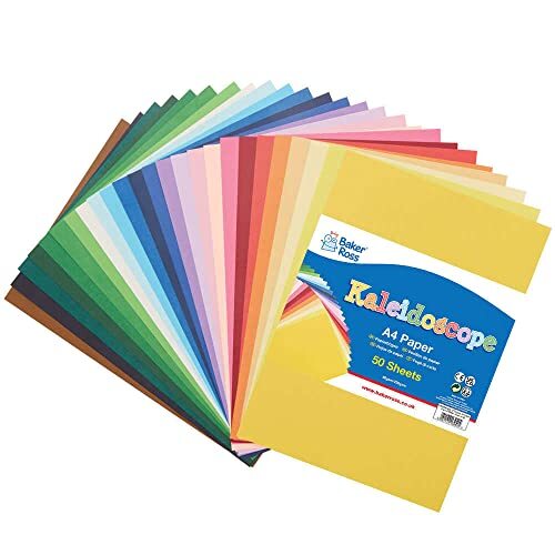 Baker Ross FC968 Caleidoscoop van kleuren A4 papier pack - pak van 50 vellen, Kids knutselens, kunst en ambachten voor kinderen, schoolbenodigdheden