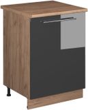 Vicco Keukenonderkast Fame-Line, Antraciet Hoogglans/Goudkleurig Eiken, 60 cm 1 deur met werkblad