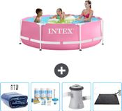 Intex Rond Frame Zwembad - 244 x 76 cm - Roze - Inclusief Solarzeil - Onderhoudspakket - Zwembadfilterpomp - Solar Mat