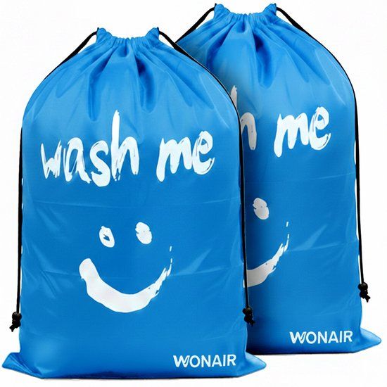 Wonair Grote waszak - 60x90cm - Hemelsblauw - 120L - Met trekkoord en draagband