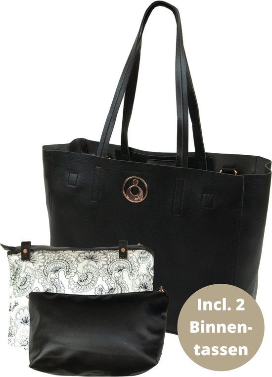Grote Zwarte Luiertas Schoudertas Avoca Tote Coal - Lederlook