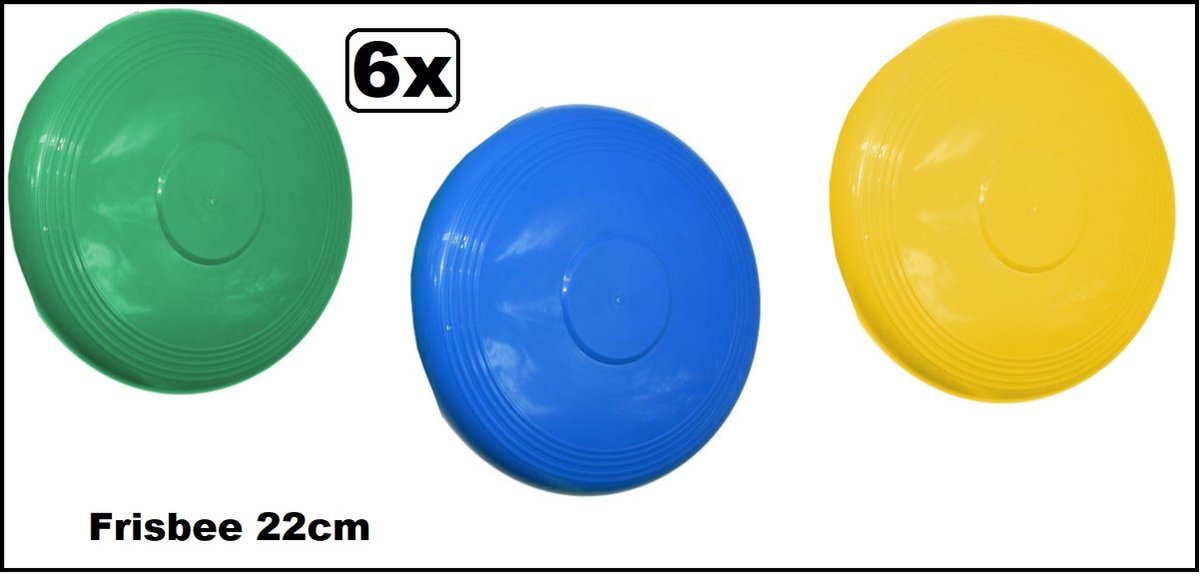 Themaparty 6x Frisbee 22cm assortie kleuren - Buiten speelgoed thema feest frisbees disc