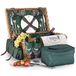 Les Jardins de la Comtesse - Groene Rieten Picknickmand Champs Elysées - Lederen riemen - 2 Personen - Koeler/Kleed - Porseleinen Borden en wijnglazen in glas - 48 x 34 x 21 cm