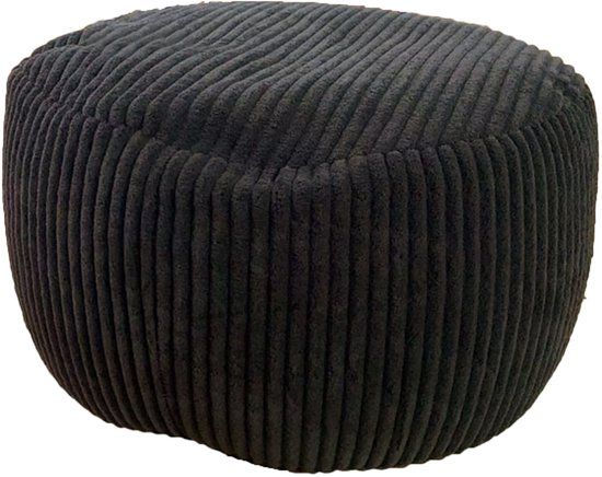 Merkloos Relaxdays Poef - ⌀ 35 cm - Ribstof - Zwart