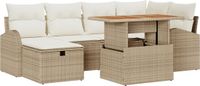 vidaXL Tuinbank Set met Kussen en Opslag 7 Stuks Beige Polyrattan
