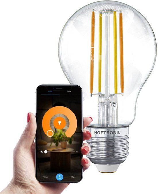HOFTRONIC Smart E27 LED Filament Lamp - 7 Watt 806 Lumen - A60 Transparant - 1800-3000K - Dimbaar
