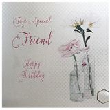 witte WHITE COTTON CARDS BD63 Handgemaakte verjaardagskaart Happy Birthday to a Lovely Special Friend motief paardenbloem, wit, 16 cm x 16 cm