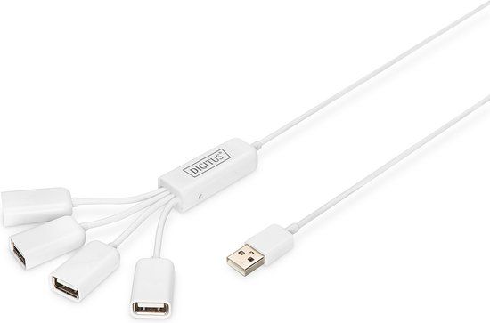 Digitus Slim Spider USB-Hub - 4-Port - USB 2.0 - White