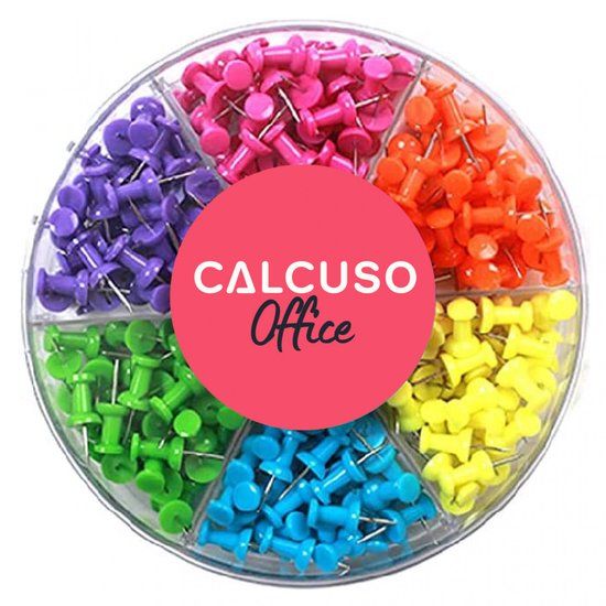 Calcuso Kleurrijke Punaises – 240 stuks, 6 kleuren elk 40 stuks