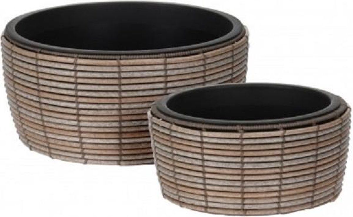 L28 Bloempot rond set van 2 sts - bruin - 8719987800306