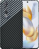 Techsuit Hoesje geschikt voor HONOR 90 - Carbonite FiberShell Carbon Back Cover - Wit/Zwart