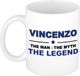 Bellatio Decorations Naam cadeau Vincenzo - The man, The myth the legend koffie mok / beker 300 ml - Donkerblauw