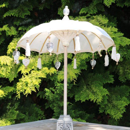 Migo Styling Tafelparasol Creme Betonvoetje Bali Ibiza Dia 60 cm - Stokparasol