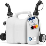 Hünersdorff Dubbele jerrycan/combi jerrycan voor brandstof en olie met 2 afvoerslangen, 3+1,5 liter, UN-goedkeuring, Made in Germany, wit, naturel