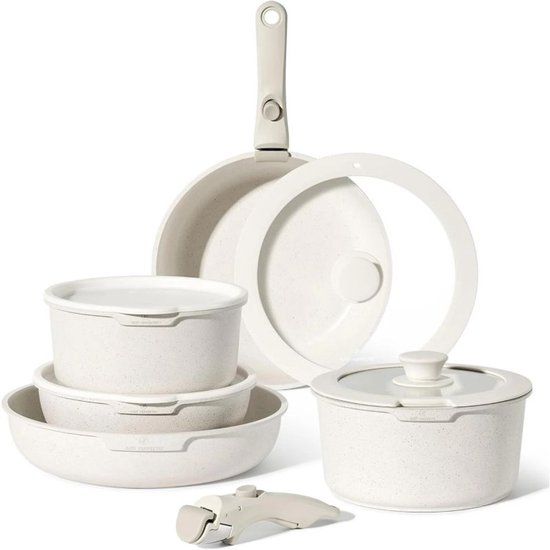 JUST PERFECTO HOUSEHOLD APPLIANCES Just Perfecto 11 Delige Pannenset Inductie - Afneembare Handgreep - Pannenset Met Deksel Voor Alle Warmtebronnen - Pannen Zonder PFOA - PFAS