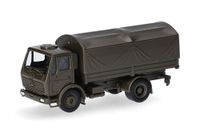 Herpa vrachtwagenmodel Mercedes-Benz NG vrachtwagen 5t platform vrachtwagen met ronde huif 2assig "Bundeswehr", miniatuur op schaal 1:87, verzamelobject, Made in Germany, kunststof