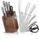 Arendo bloc à couteaux avec 5 couteaux et un couteau de cuisine, set de couteaux, composé d'un couteau de chef, d'un couteau à pain, d'un couteau à découper, d'un couteau universel et d'un couteau d'office, bloc en bois avec affûteur de couteaux en céramique intégré