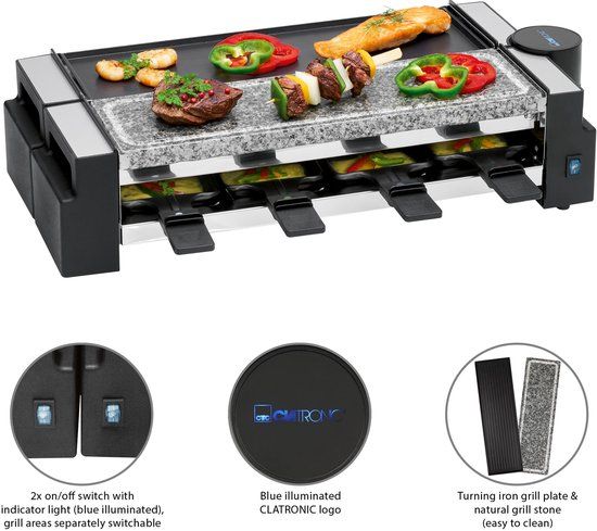 Clatronic RG 3678 - Gourmetset - 2in1 Raclette/Steengrill - 8 Personen